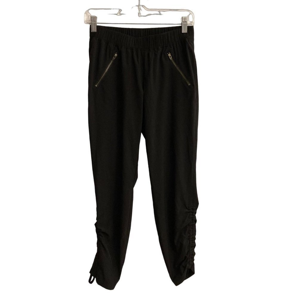 Athleta Black Jogger Pants Rouched Leg Sz 2 Zip Pockets Eco Friendly Adjustable